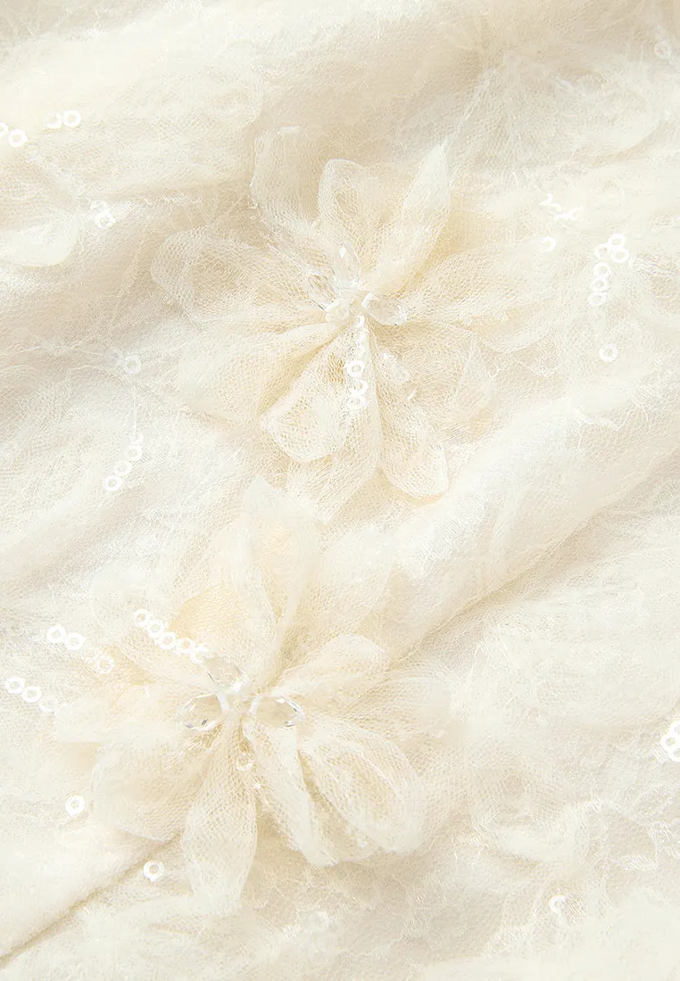 Stand-collar Oriental Pop-up Flowers Mesh Cheung Sham