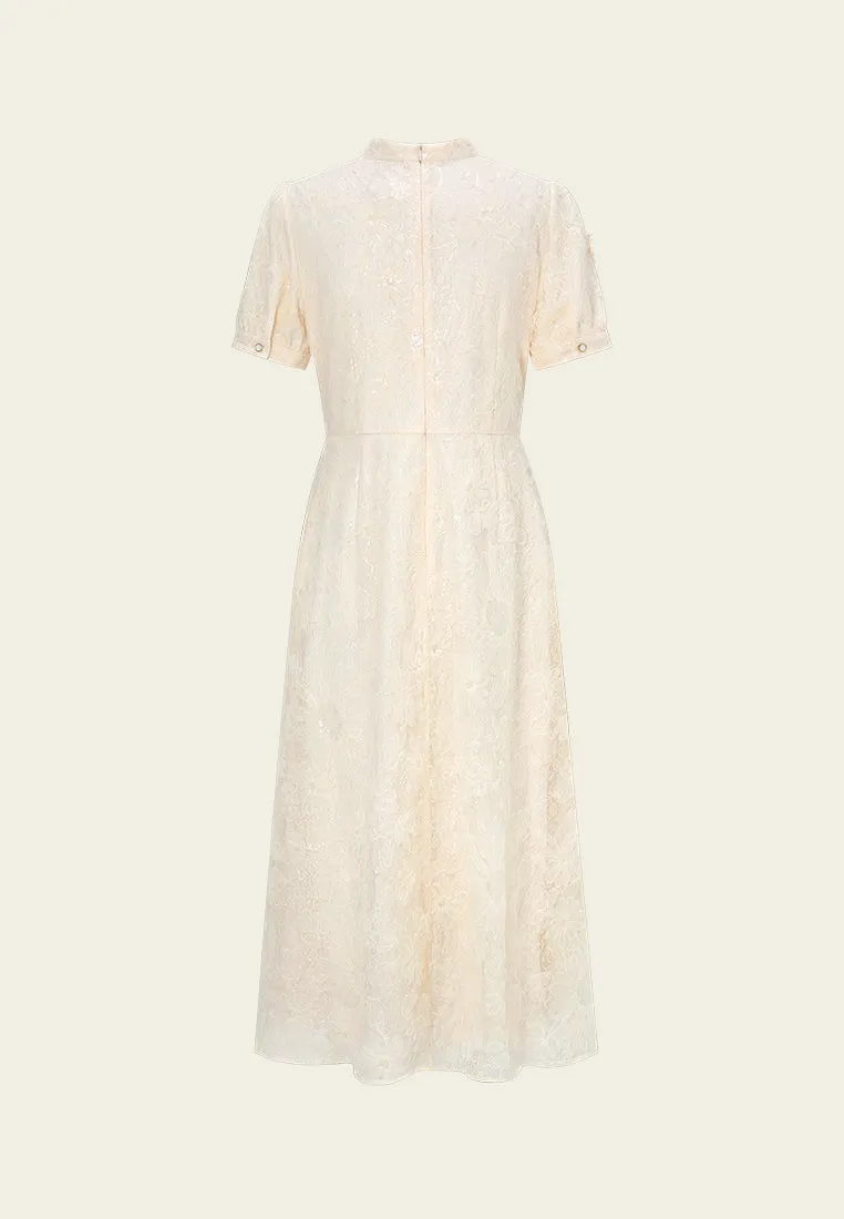 Stand-collar Oriental Pop-up Flowers Mesh Cheung Sham