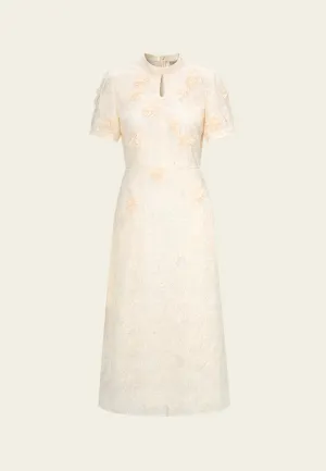 Stand-collar Oriental Pop-up Flowers Mesh Cheung Sham