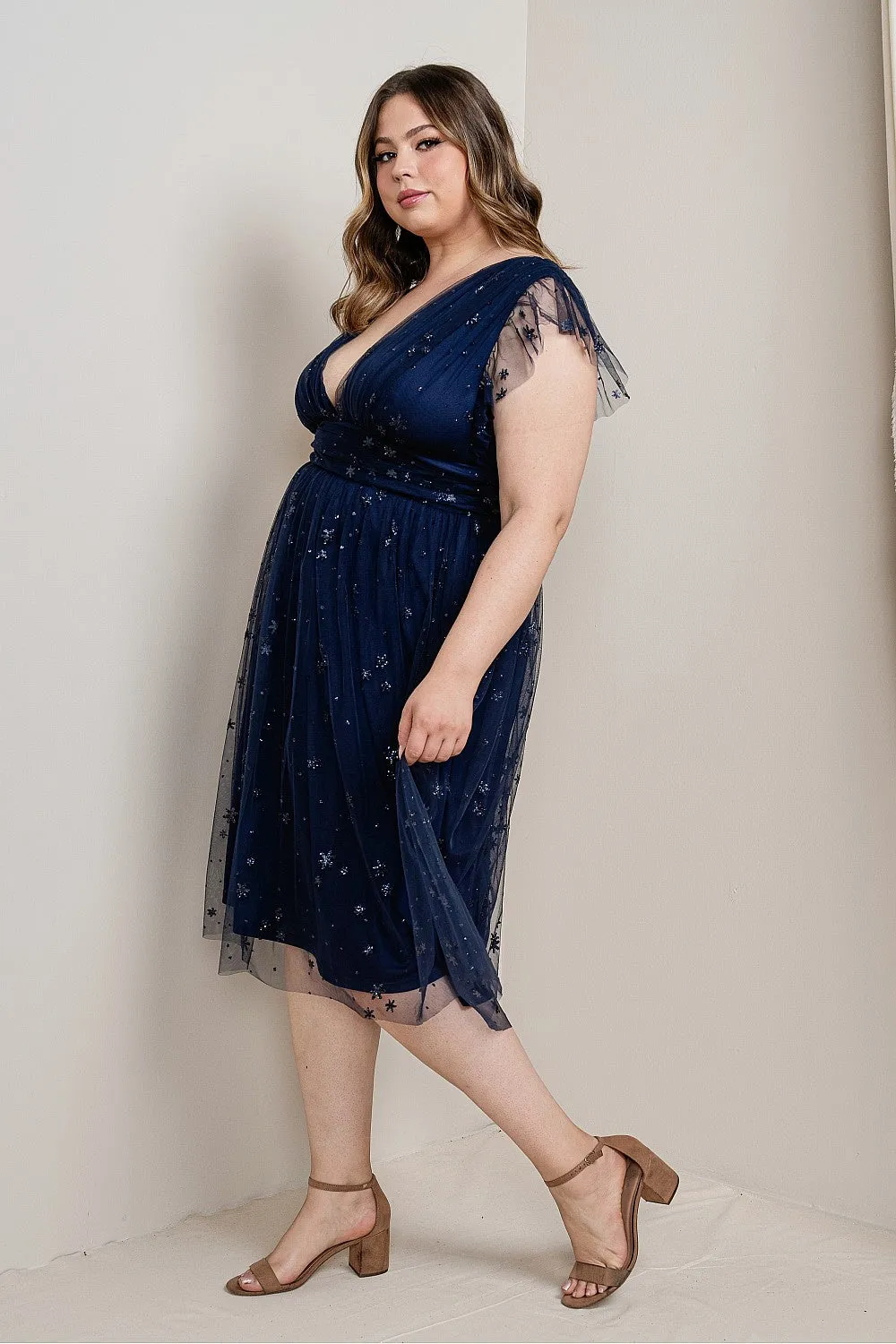 Stella Midi Dress in Sapphire - Plus
