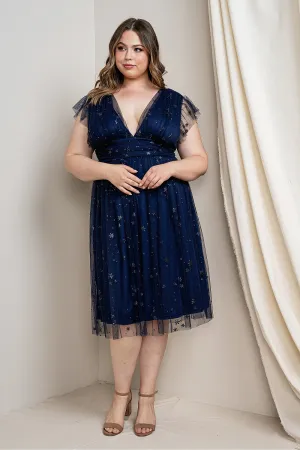 Stella Midi Dress in Sapphire - Plus