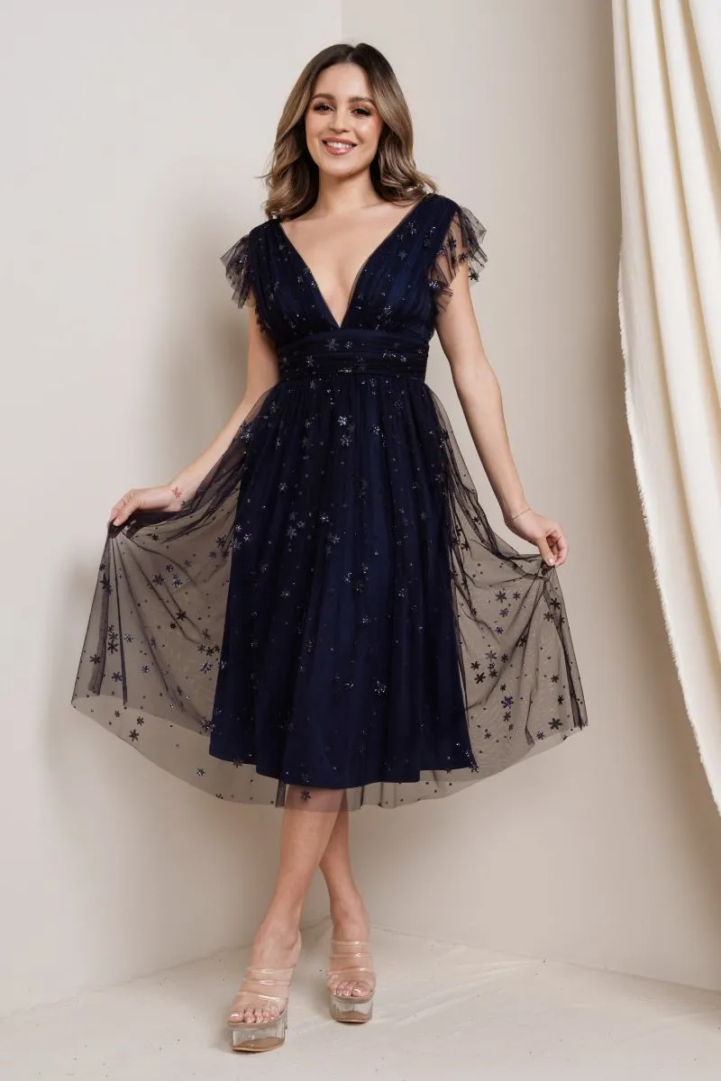 Stella Midi Dress in Sapphire - Plus