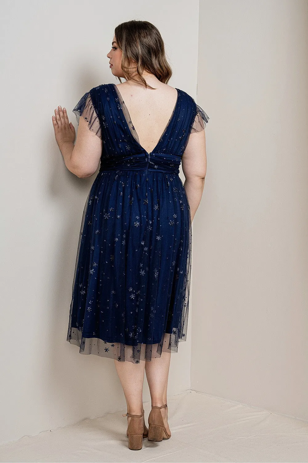 Stella Midi Dress in Sapphire - Plus