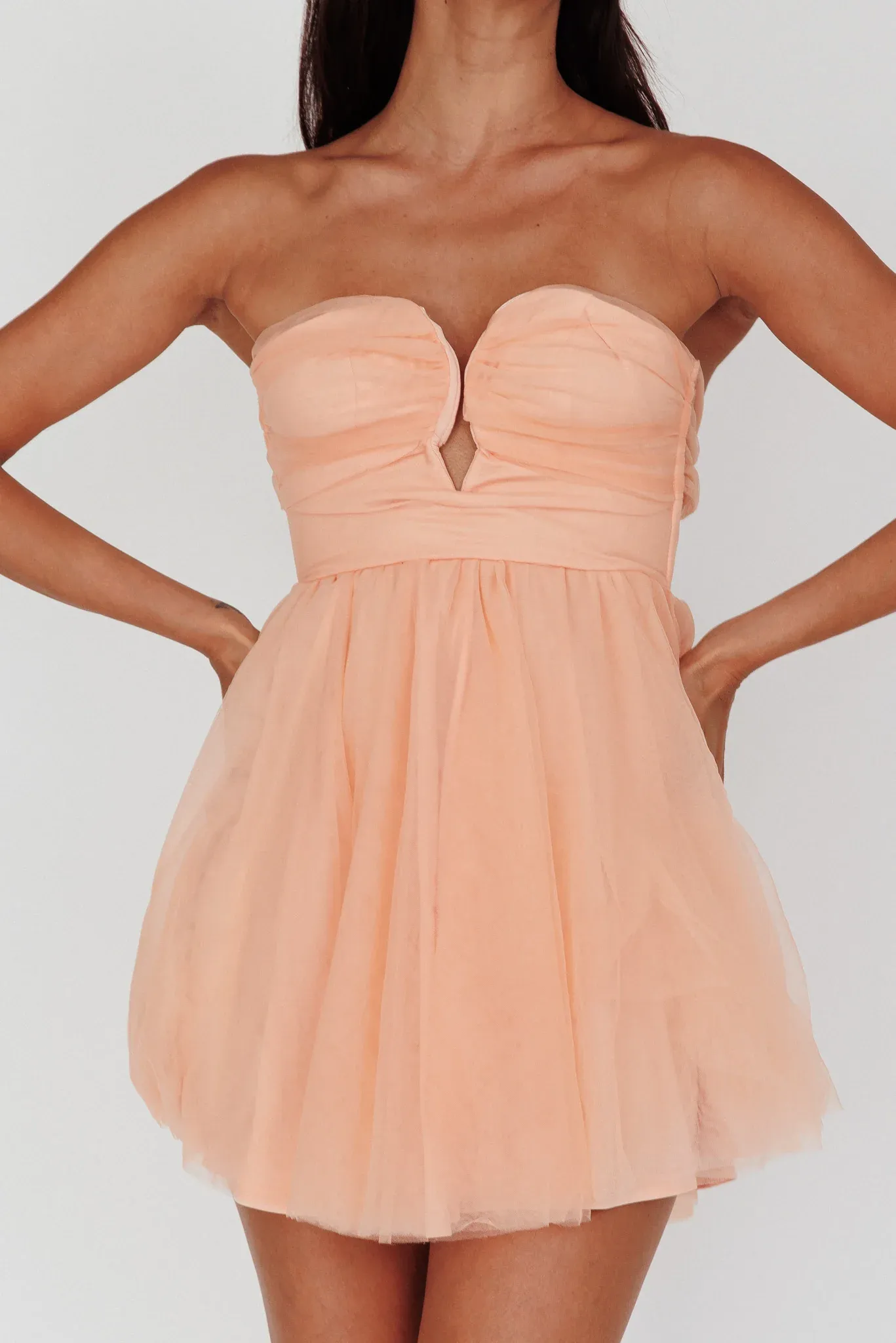 Summer Sweetheart Bow Back Mesh Mini Dress Peach