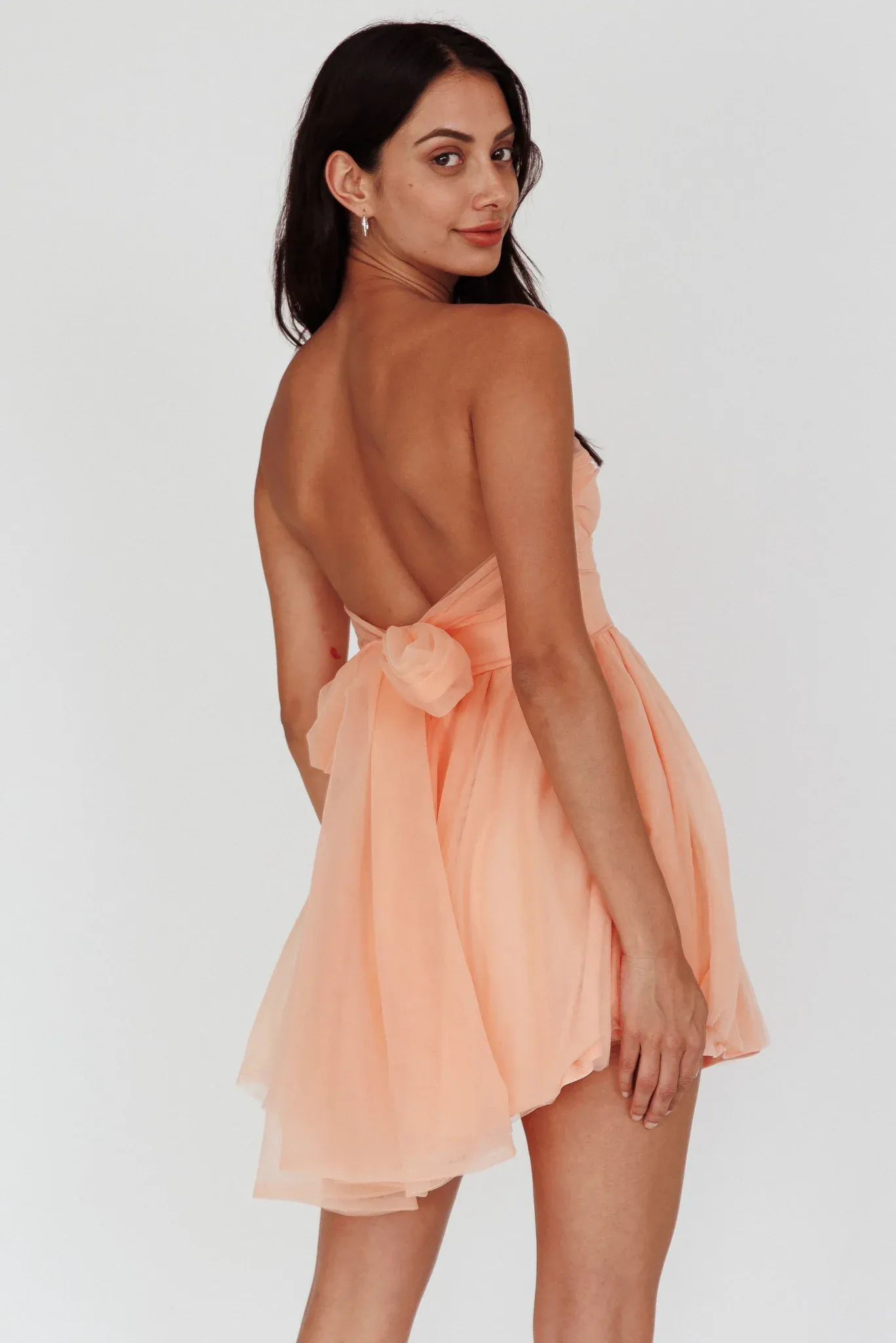 Summer Sweetheart Bow Back Mesh Mini Dress Peach