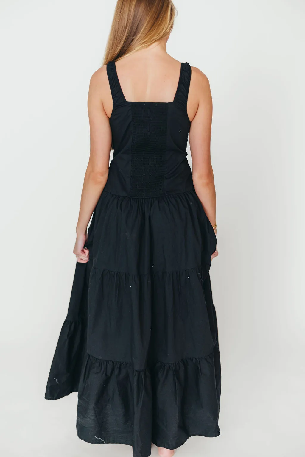 Sutton Corset Button Down Tiered Maxi Dress in Black