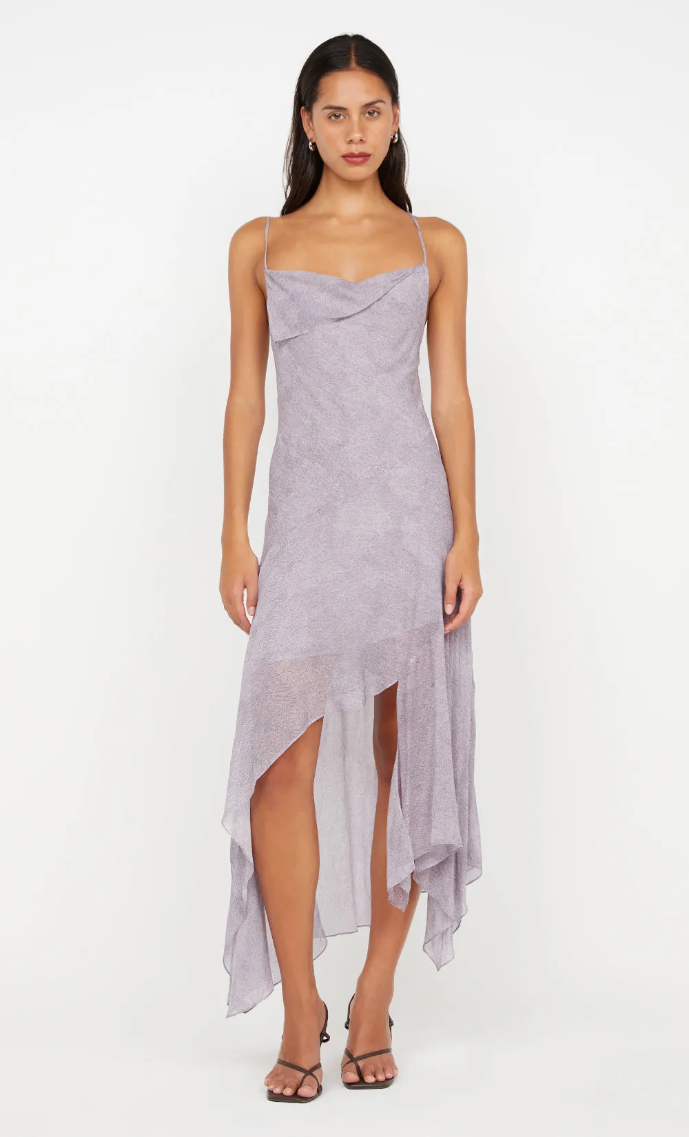 TALLIS ASYM DRESS - LILAC DENIM PRINT