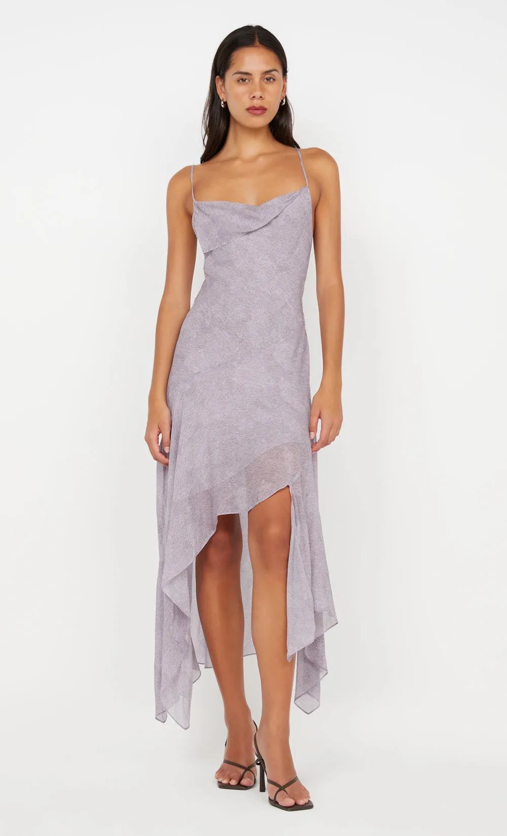 TALLIS ASYM DRESS - LILAC DENIM PRINT