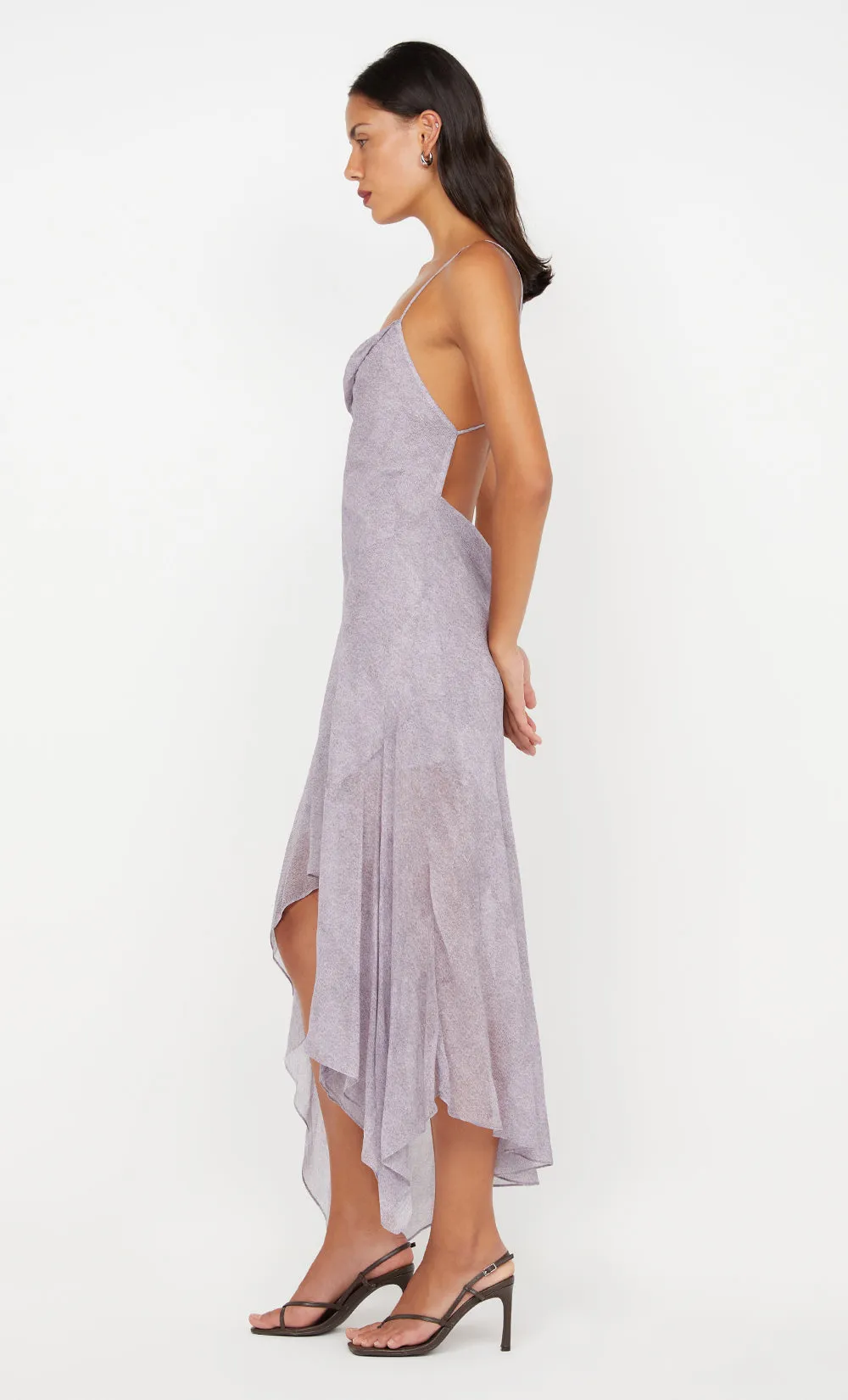TALLIS ASYM DRESS - LILAC DENIM PRINT