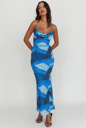Teava Laced Waist Maxi Dress Abstract Blue