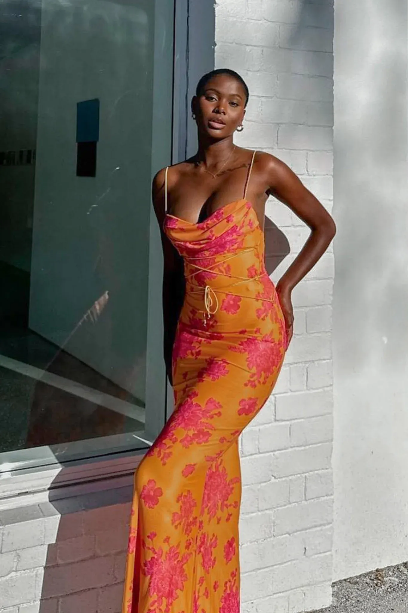 Teava Laced Waist Maxi Dress Floral Orange
