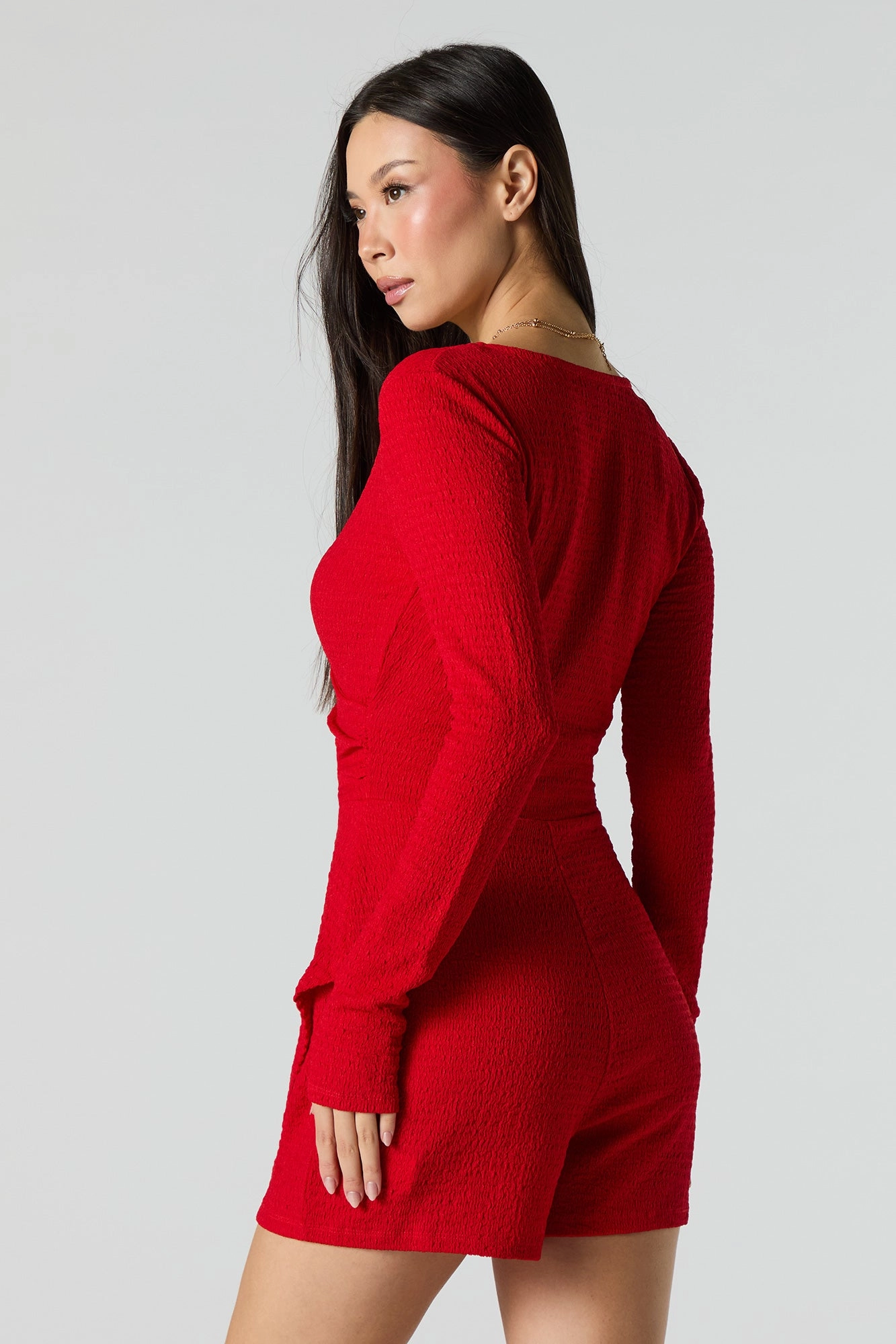 Textured Surplice Wrap Romper