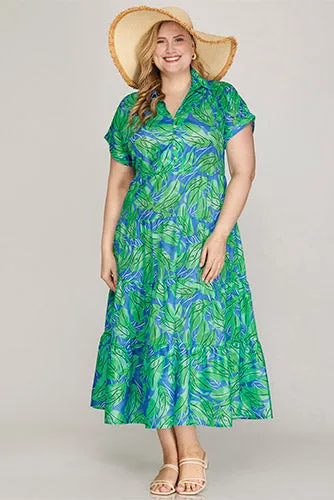 Vacation Bound Dress in Green/Blue - Plus