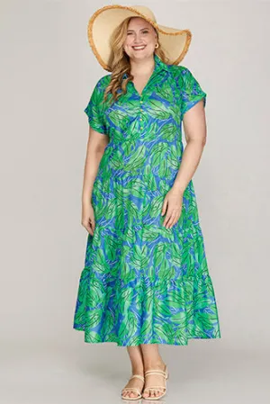 Vacation Bound Dress in Green/Blue - Plus