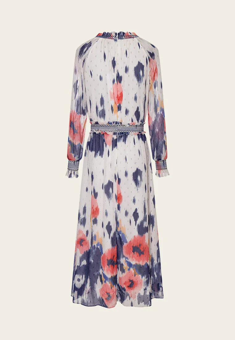 Watercolor Floral Pattern Chiffon Midi Dress