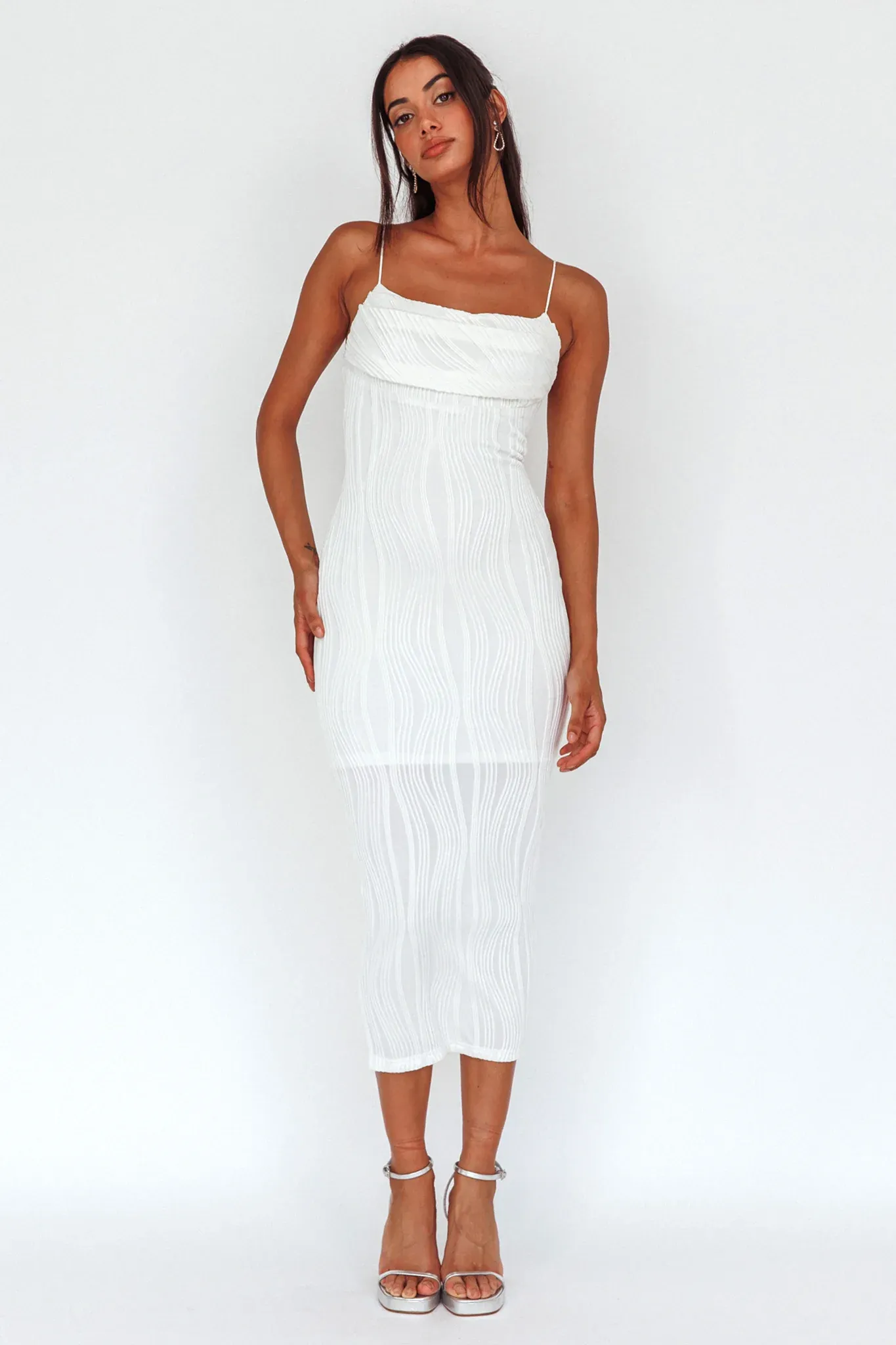 Well Versed Pleated Bust Textured Maxi Dress Off White