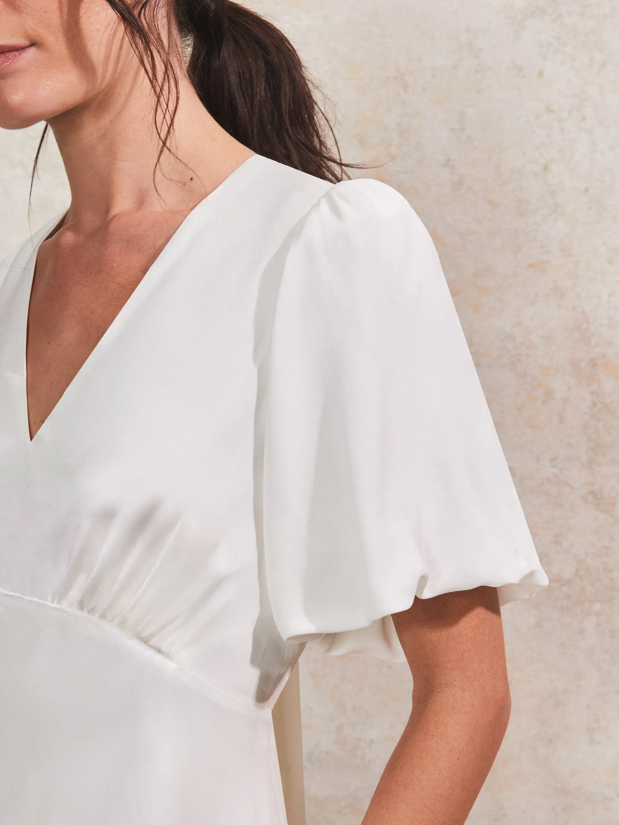 White Bias-Cut Tie-Back Midi Dress
