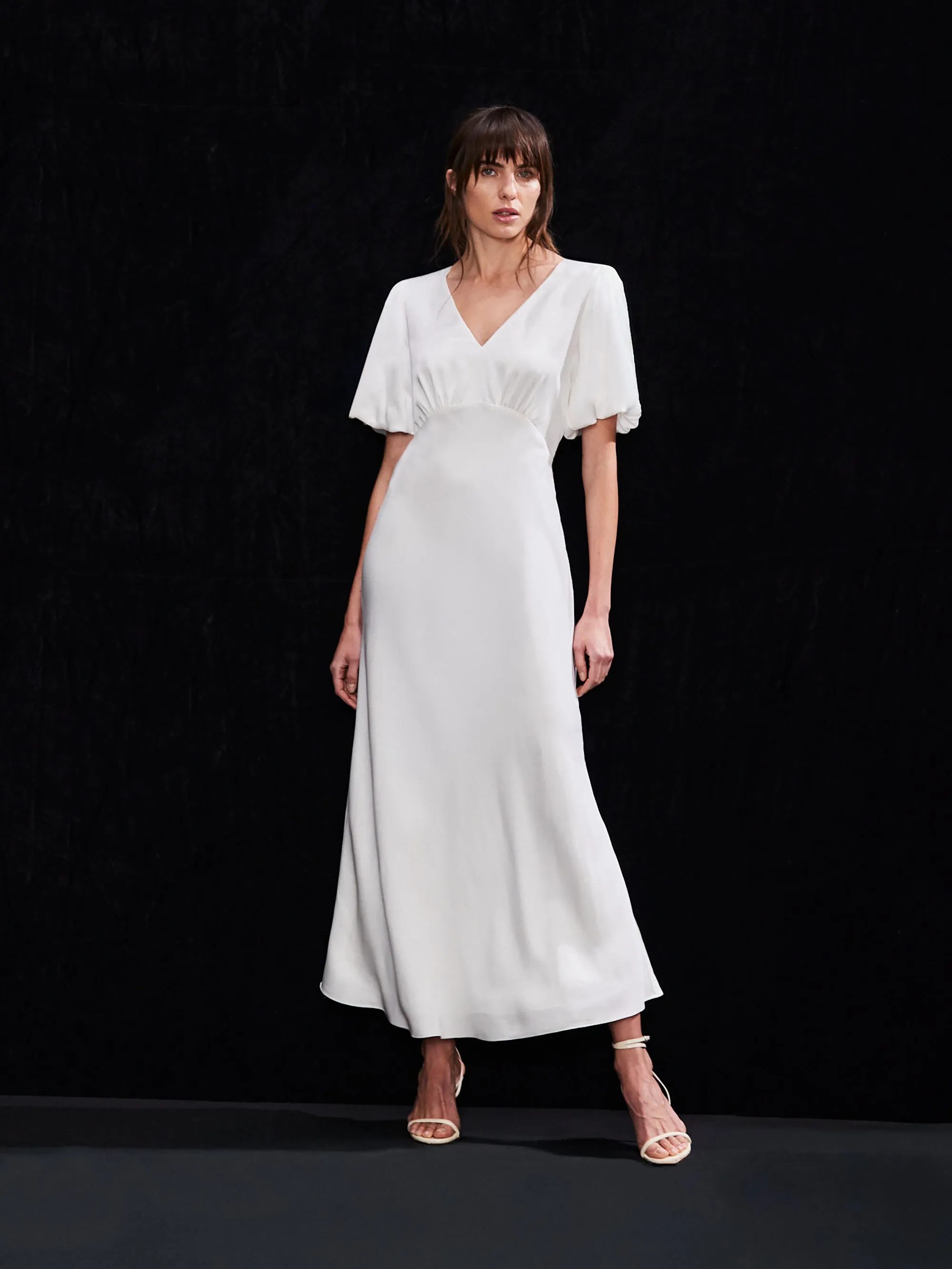 White Bias-Cut Tie-Back Midi Dress