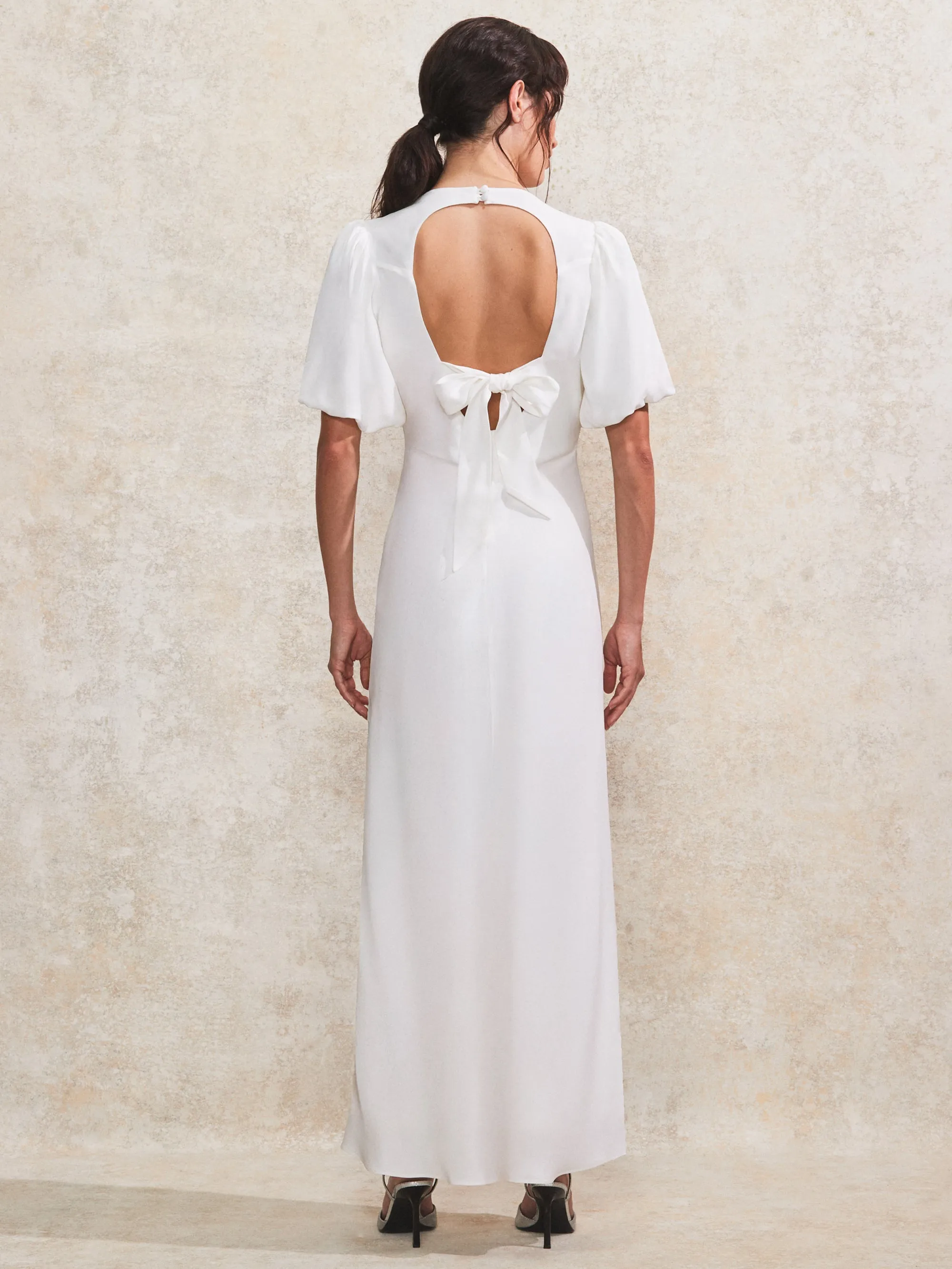 White Bias-Cut Tie-Back Midi Dress