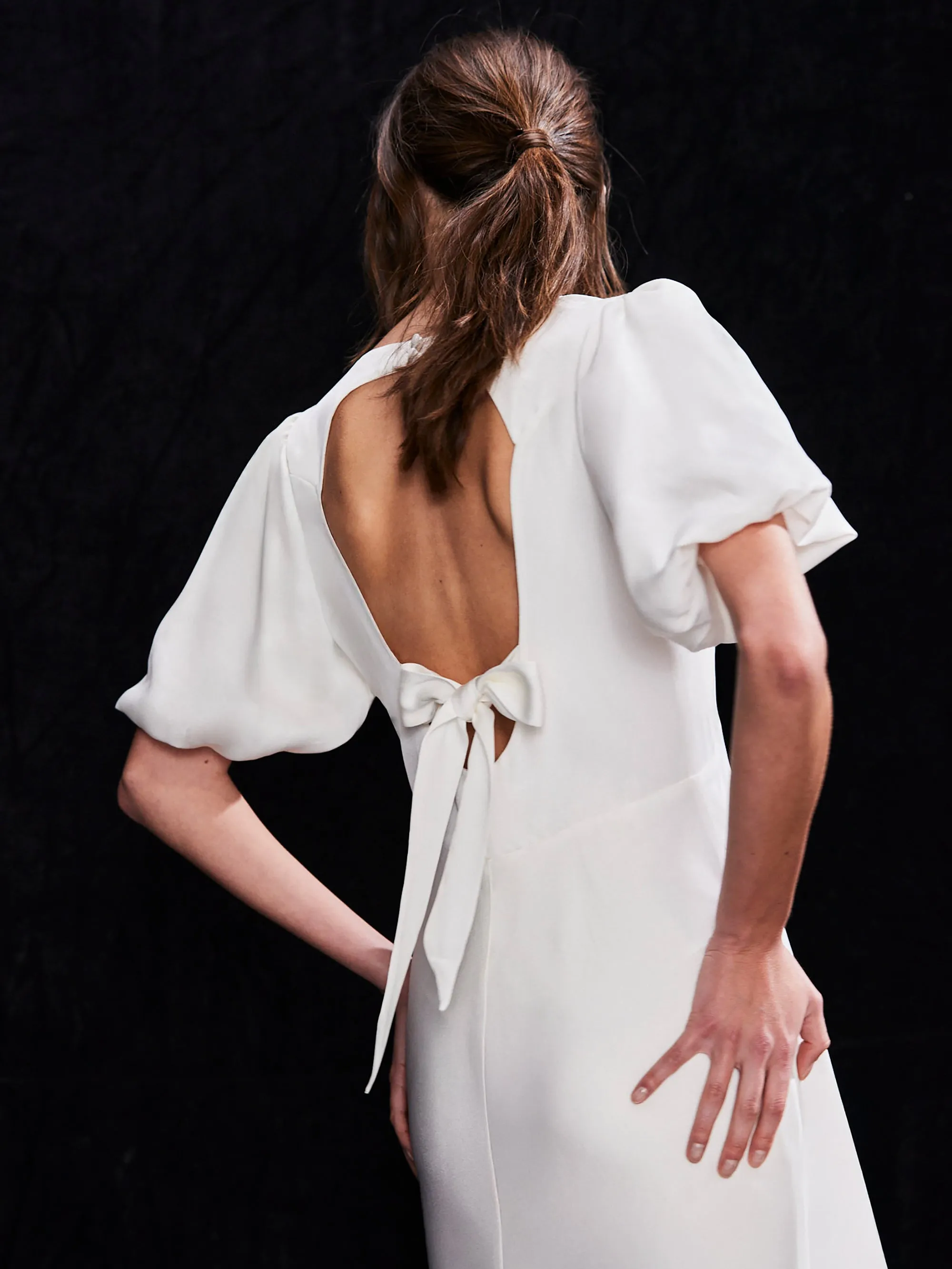White Bias-Cut Tie-Back Midi Dress