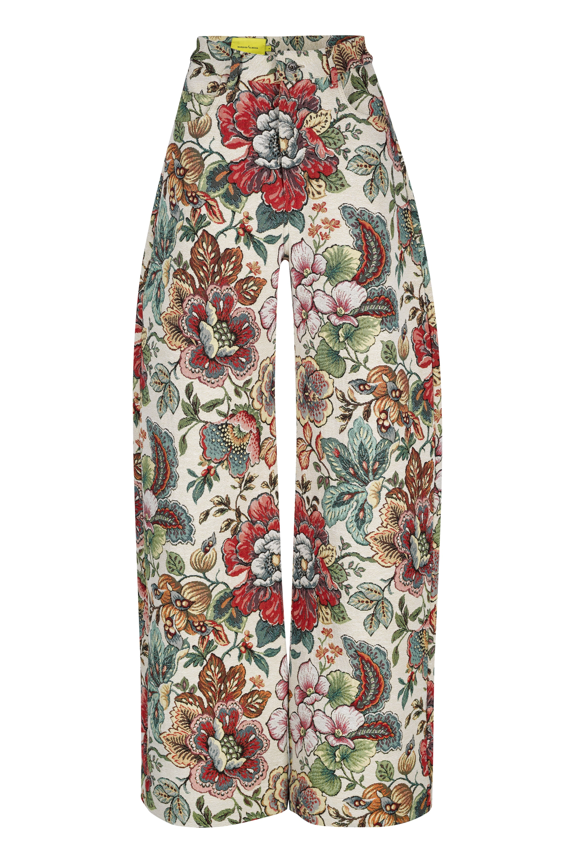 WHITE FLORAL BROCADE BOYFRIEND TROUSERS