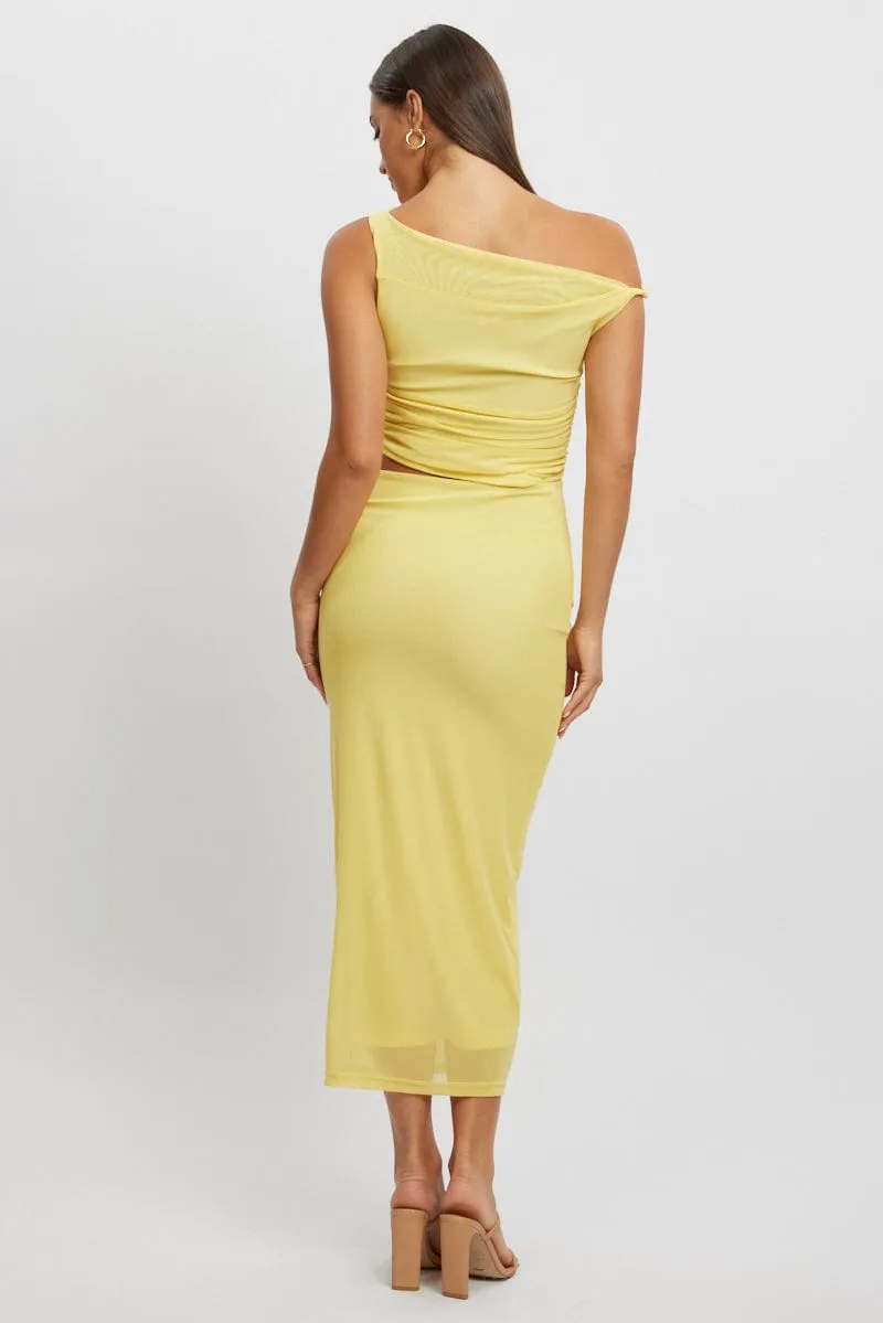 Yellow Bodycon Dress Maxi Mesh