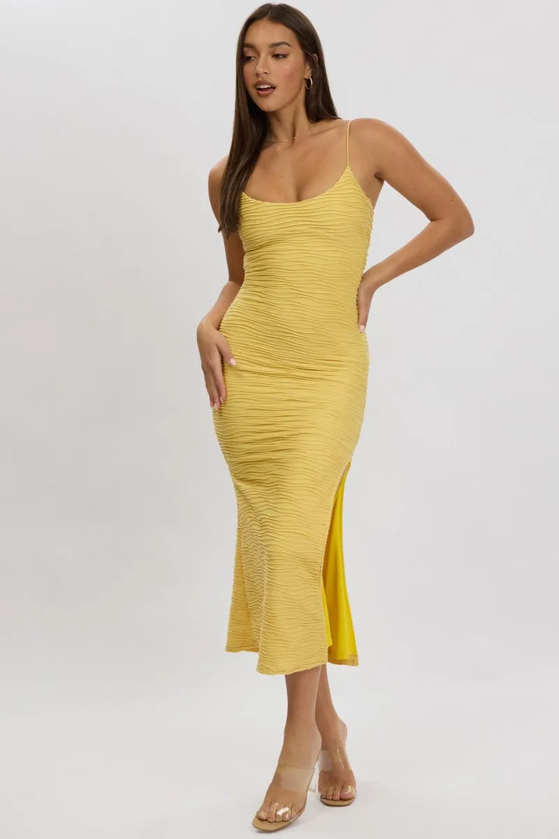 Yellow Bodycon Dress Sleeveless Midi